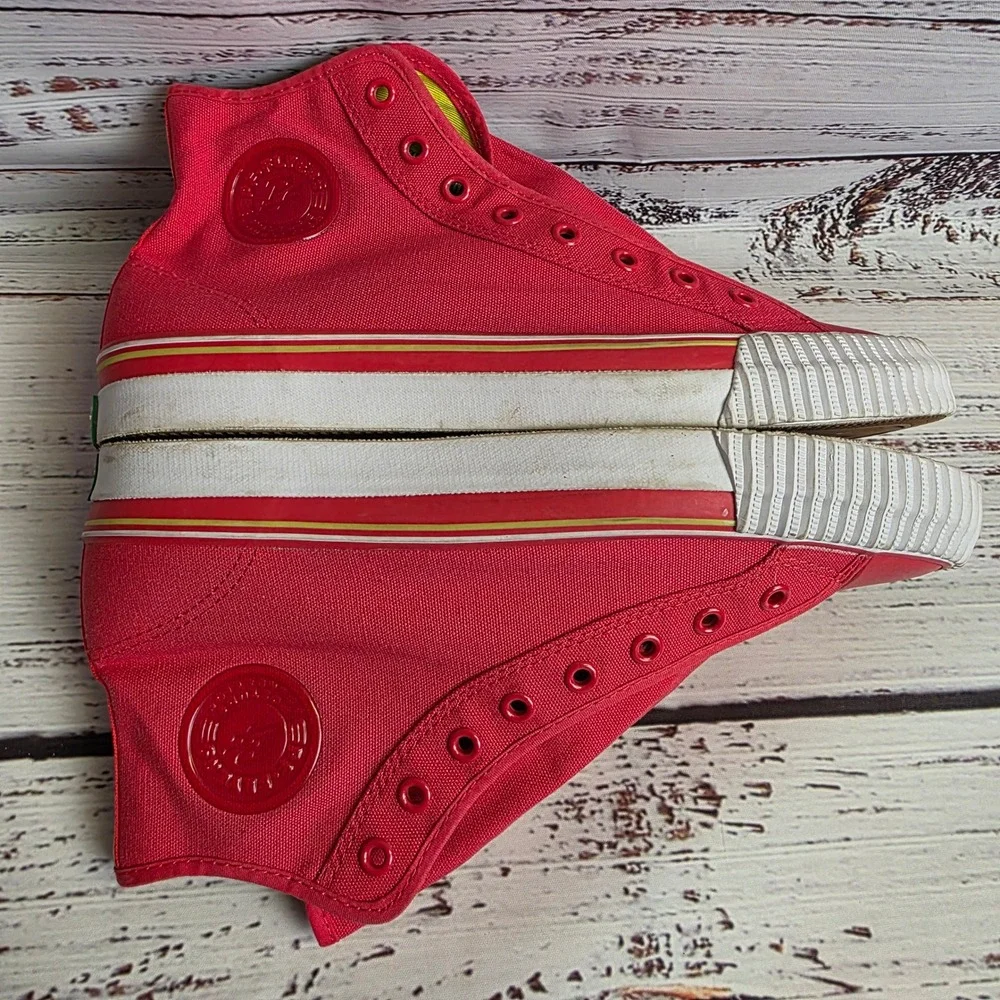 PF Flyers Center Hi Red Canvas High Top Sneakers Mens 9 Retro Shoes Womens 10.5